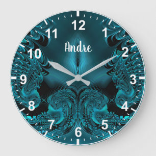 ANDRE ~ WOW! Fraktal Muster Grün und Schwarz ~ Große Wanduhr