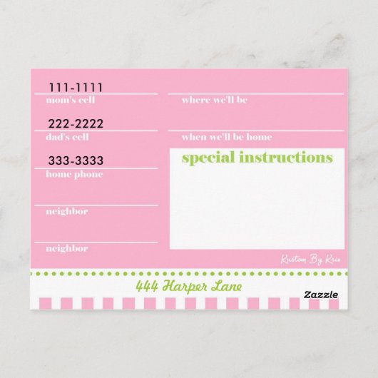 Andrea Babysitter Postkarte (Rückseite)