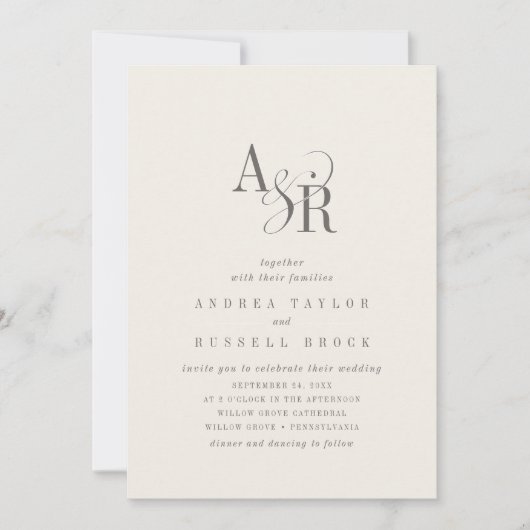 ANDREA Beige QR Code Classic Elegant Wedding Einladung (Vorderseite)