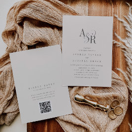 ANDREA Beige QR-Code klassische elegante Hochzeit Einladung