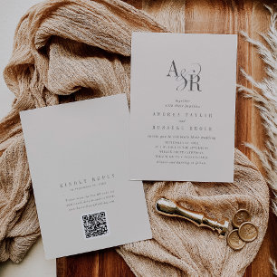 ANDREA Beige QR-Code klassische elegante Hochzeit Einladung
