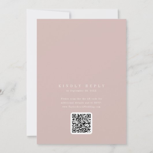 ANDREA Blush Pink QR Code Classic Elegant Wedding Einladung (Rückseite)
