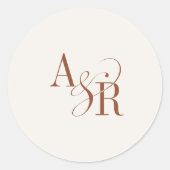 ANDREA Boho Cream Modern Simple Wedding Monogram Runder Aufkleber (Vorderseite)
