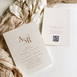 ANDREA Boho Creme QR Code Klassische elegante Hoch Einladung