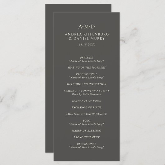 Andrea Brown Elegant Wedding Programm (Vorne/Hinten)