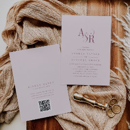 ANDREA Burgund und Rosé QR Code Elegante Hochzeit Einladung