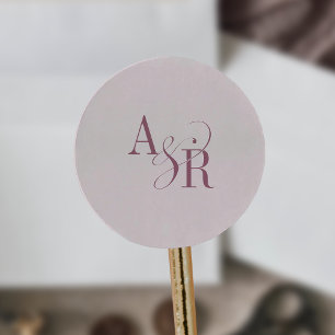 ANDREA Burgunder-Rosa-Einfache-Hochzeits-Monogramm Runder Aufkleber