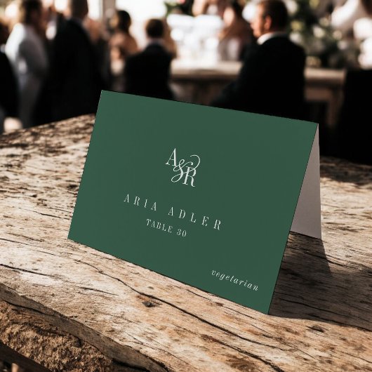 ANDREA Dark Green Minimal Wedding Place Cards Tischnummer