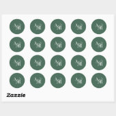 ANDREA Dark Green Modern Simple Wedding Monogram Runder Aufkleber (Blatt)