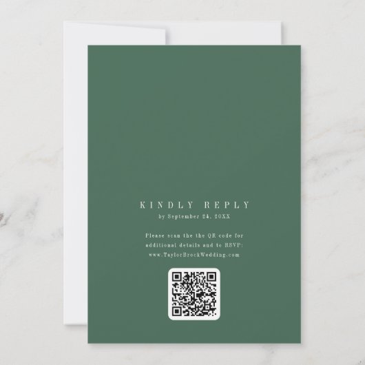 ANDREA Dark Green QR Code Classic Elegant Wedding Einladung (Rückseite)