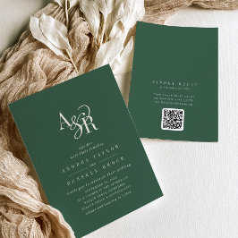 ANDREA Dark Green QR Code Classic Elegant Wedding Einladung