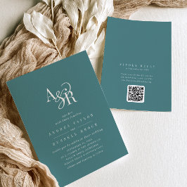 ANDREA Dark Teal QR Code Classic Elegant Wedding Einladung