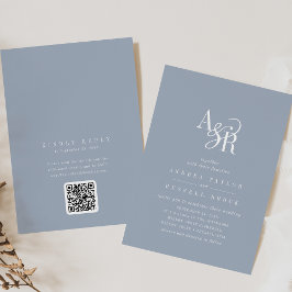 ANDREA Dusty Blue QR-Code Klassische Elegante Hoch Einladung