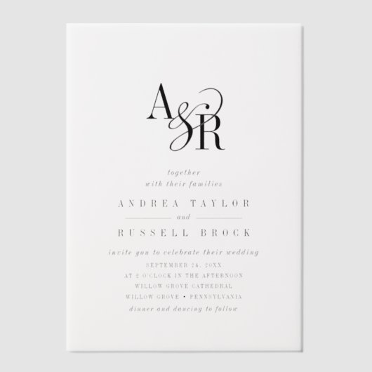 ANDREA Einfache moderne Minimalistische klassische Pergament Einladungen (Vorderseite)