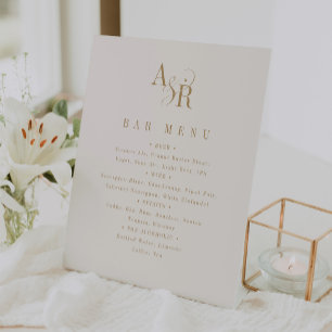 ANDREA Elegantes Gold Cream Wedding Bar Menu Unter Sockelschild
