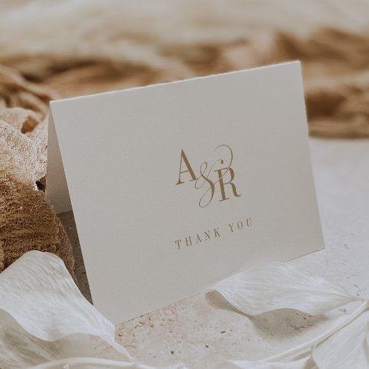 ANDREA Falted Boho Gold Initials Monogram Wedding Dankeskarte