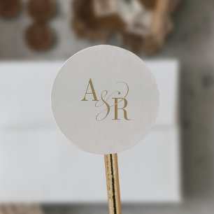 ANDREA Formal Gold Cream Elegante Wedding Monogram Runder Aufkleber