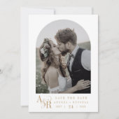 ANDREA Gold White Minimalistisch Boho Initials Wed Save The Date (Vorderseite)