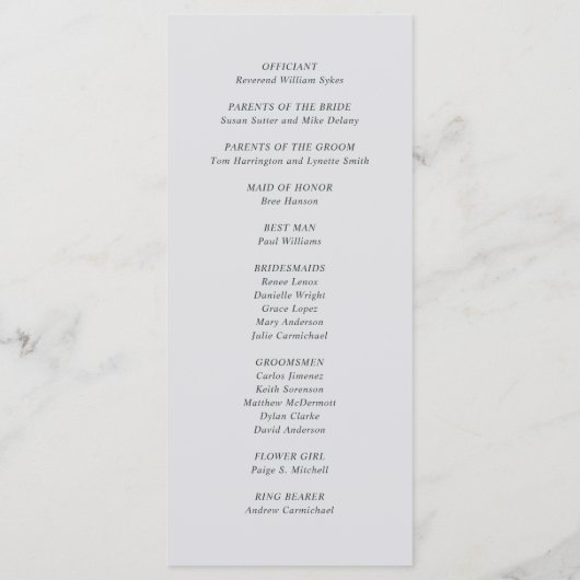 Andrea Gray Elegant Wedding Programm (Rückseite)