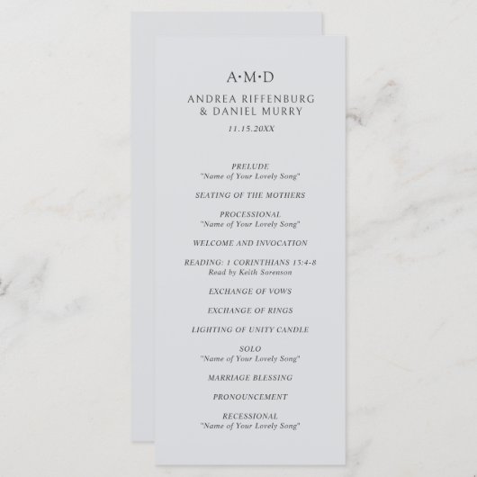 Andrea Gray Elegant Wedding Programm (Vorne/Hinten)
