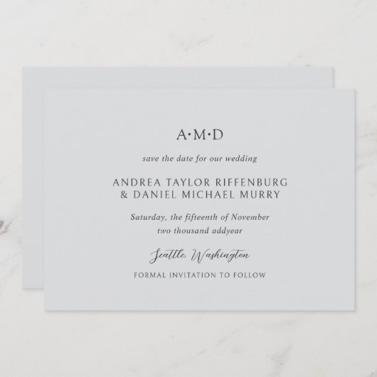 Andrea Gray Elegant Wedding Save The Date (Vorne/Hinten)