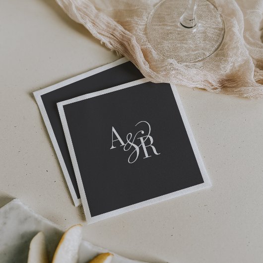 ANDREA Initials Monogram Dunkelgrau Minimale Hochz Serviette