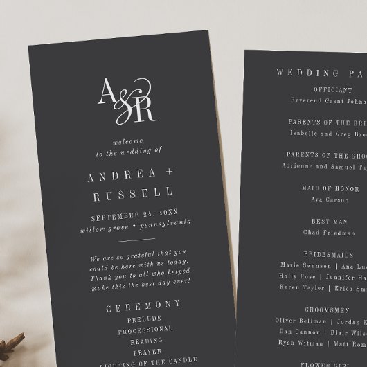 ANDREA Minimal kühne moderne, dunkelgraue Hochzeit Programm