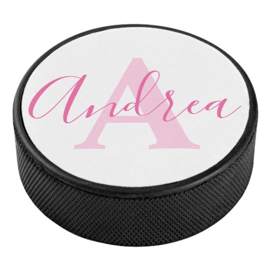 Andrea monogram rosa text individuelle Name initia Eishockey Puck (3/4)