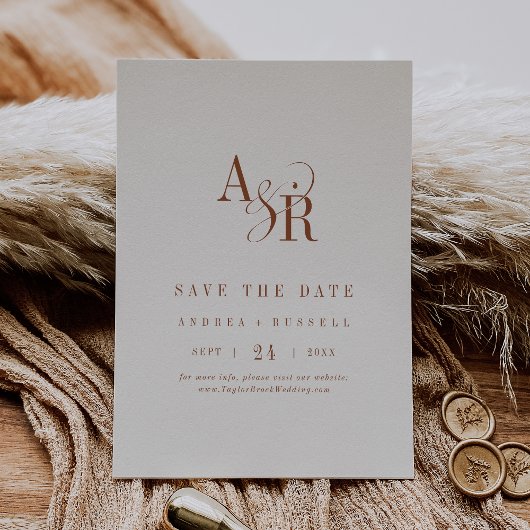 ANDREA Monogram Simple Boho Cream Minimal Wedding Save The Date