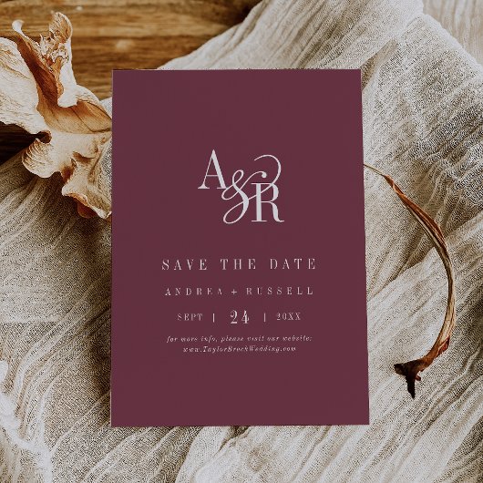 ANDREA Monogram Simple Burgundy Minimal Wedding Save The Date