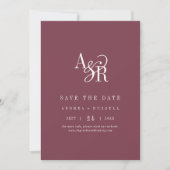 ANDREA Monogram Simple Burgundy Minimal Wedding Save The Date (Vorderseite)