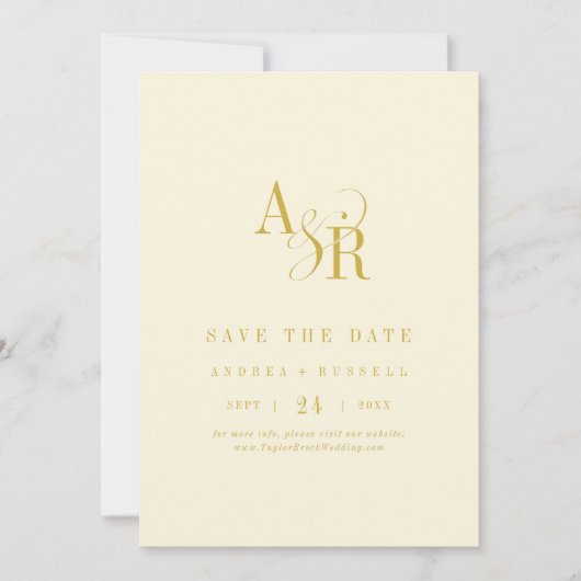 ANDREA Monogram Simple Butter Yellow Wedding Save The Date (Vorderseite)