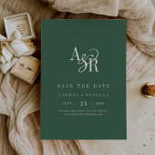 ANDREA Monogram Simple Dark Green Minimal Wedding Save The Date
