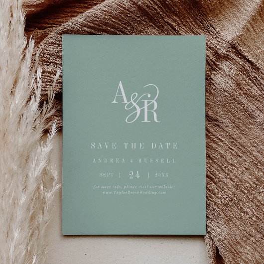 ANDREA Monogram Simple Sage Green Minimal Wedding Save The Date