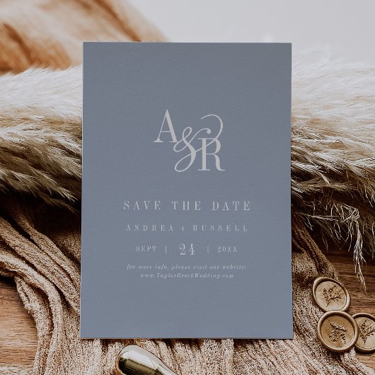 ANDREA Monogramm Einfache Staubblaue Minimale Hoch Save The Date