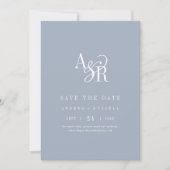 ANDREA Monogramm Einfache Staubblaue Minimale Hoch Save The Date (Vorderseite)