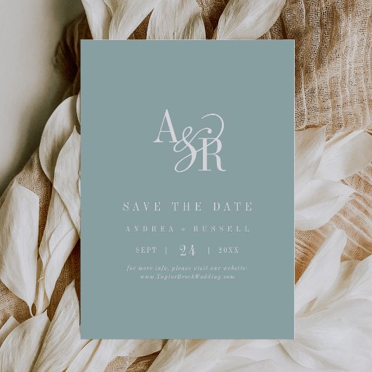 ANDREA Monogramm einfaches Türkisblau Minimal Hoch Save The Date