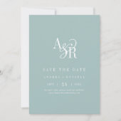 ANDREA Monogramm einfaches Türkisblau Minimal Hoch Save The Date (Vorderseite)