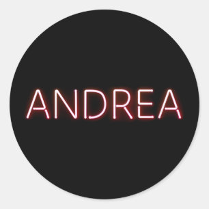 Andrea Name in Glows Neon Lights Runder Aufkleber