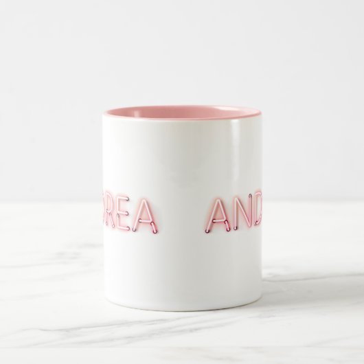 Andrea Name in Glows Neon Lights Zweifarbige Tasse (Mittel)
