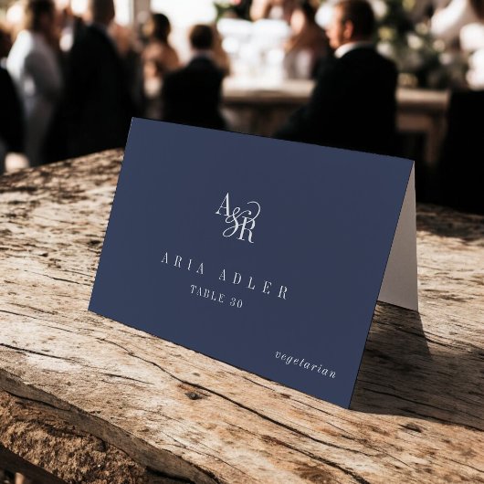 ANDREA Navy Blue Minimal Wedding Place Cards Tischnummer