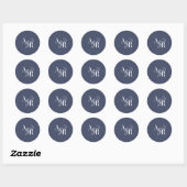 ANDREA Navy Blue Modern Simple Wedding Monogram Runder Aufkleber (Blatt)