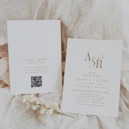 ANDREA QR Code Classic Gold White Initials Wedding Einladung