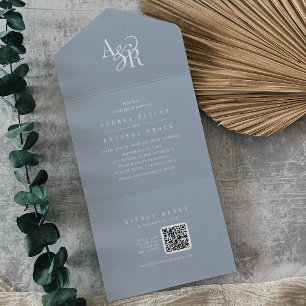 ANDREA QR-Code Dusty Blue Einfache Minimale Hochze All In One Einladung