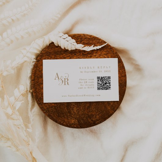 ANDREA QR Code Minimalistisch Gold Wedding RSVP Ca Begleitkarte