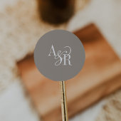 ANDREA Rustic Taupe Modern Simple Wedding Monogram Runder Aufkleber