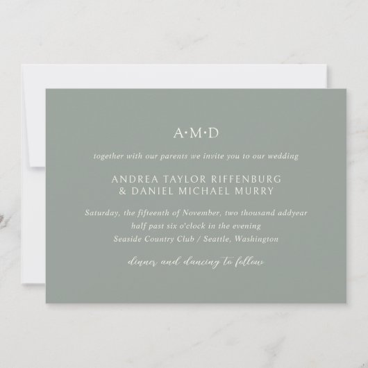 Andrea Sage Green Elegant Wedding Einladung (Vorderseite)