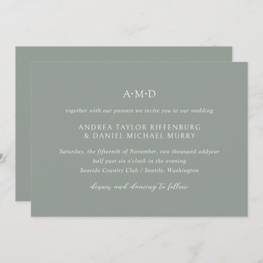 Andrea Sage Green Elegant Wedding Einladung (Vorne/Hinten)