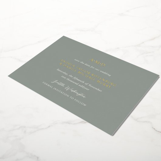 Andrea Sage Green Elegant Wedding Save the Date Folieneinladung (Gedreht)