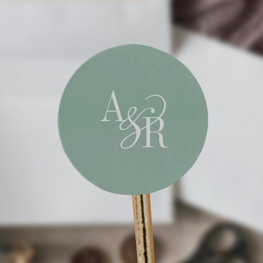 ANDREA Sage Green Modern Simple Wedding Monogram Runder Aufkleber